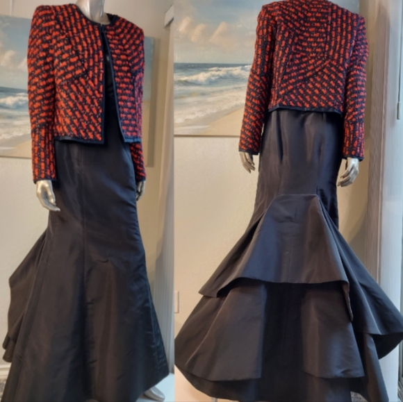 *$2,500 OSCAR DE LA RENTA PICASSO EXCLUSIVE TWEED SILK LINED RUNWAY JACKET US 12 - Picture 3 of 15